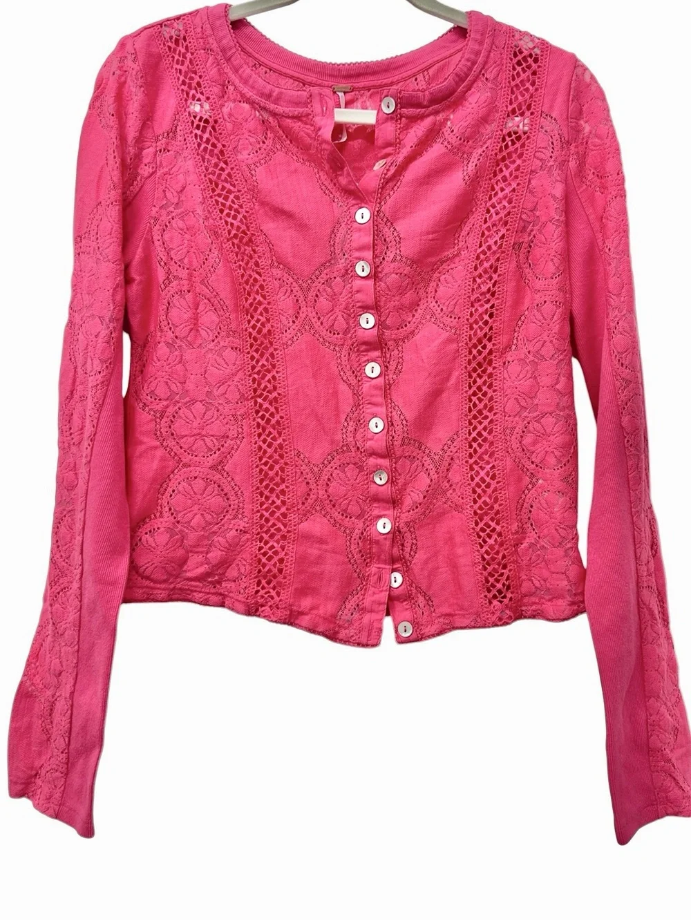 NWT Free People Jae Sheer Lace Knit Long Sleeve Top in Roughed Cheeks
